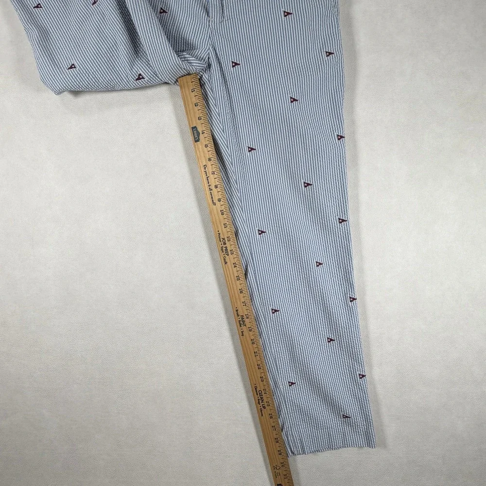 Polo Ralph Lauren Mens 32x30 Seersucker Striped Nautical Pennant Flag Pants Blue